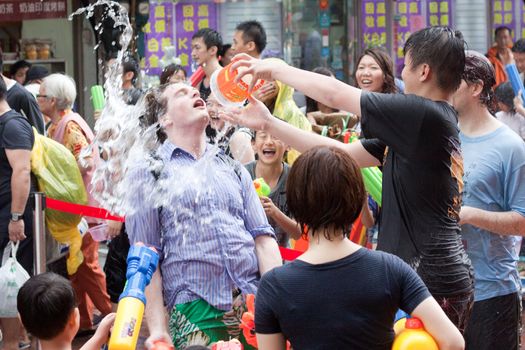 People celebrating Songkran in Taiwan