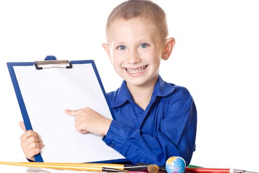 Beautiful boy with blue eyes and blue chemise drawing 