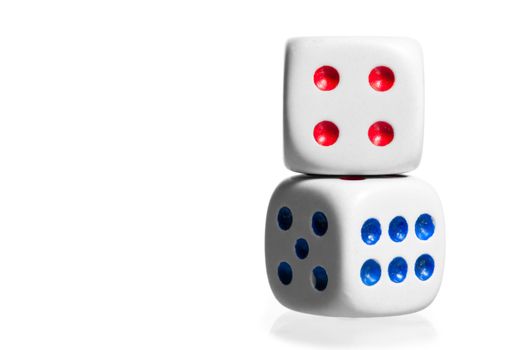 two white dice stand by each other on a white background