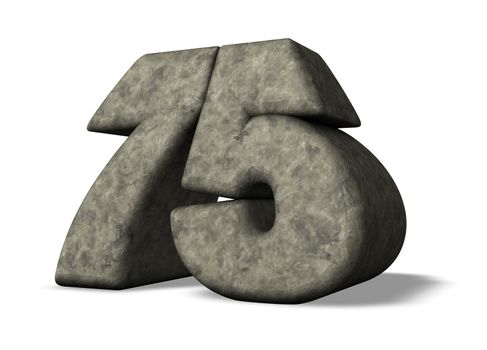 stone number seventy five on white background - 3d illustration