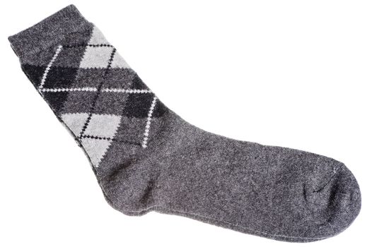 Warm woolen socks with a pattern of diamonds on a white background