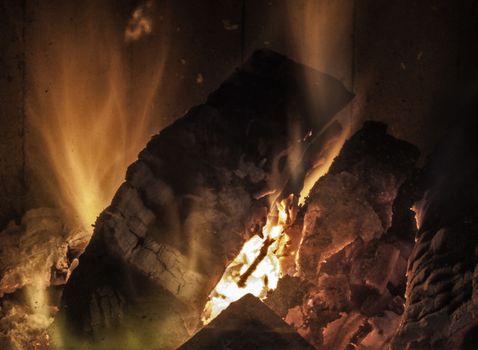 Closeup of firewood burning out