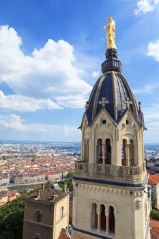 View of Lyon with Golden Statue of Virgin Mary, France