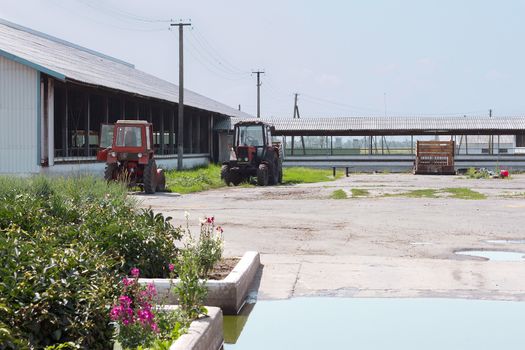 View of the farm and tractors