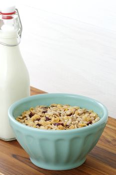 Delicious and nutritious lightly toasted breakfast muesli or granola cereal.