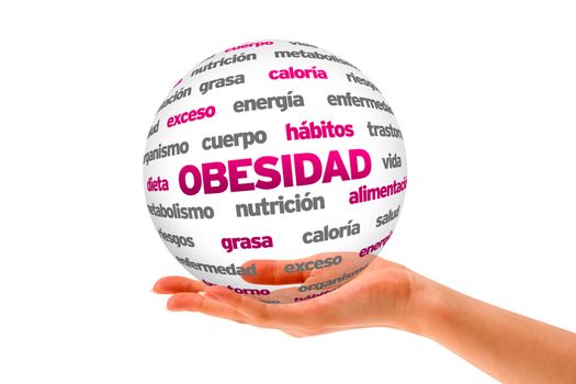 A person  holding a 3D Obesity Sphere ilsolated on white.