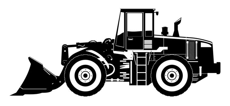 black and white vector illustration of heavy construction loader. 