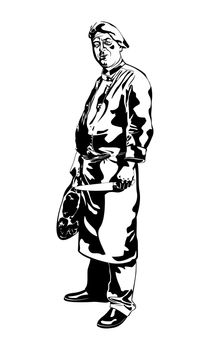 black and white illustration of a chef in uniform.