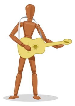 wooden mannequin playing the guitar. vector illustration. 