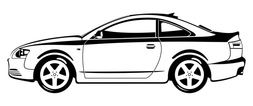 black and white  illustration of car.