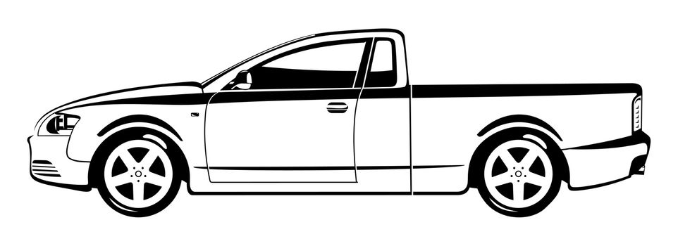 black and white  illustration of pick-up. 