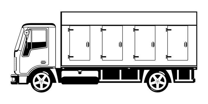 Vector  black and white illustration of truck. 