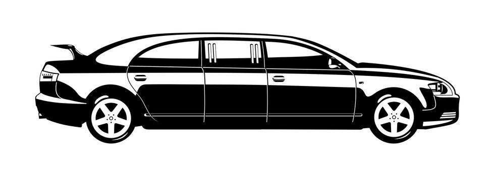 black and white vector illustration of limousine. 