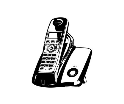 Vector black and white illustration of phone. 