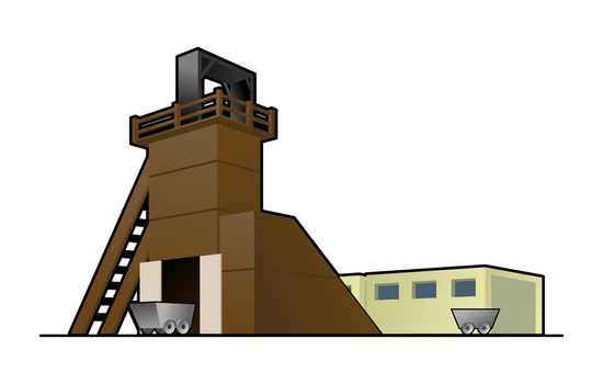 color vector illustration of coal mine. Exterior. 