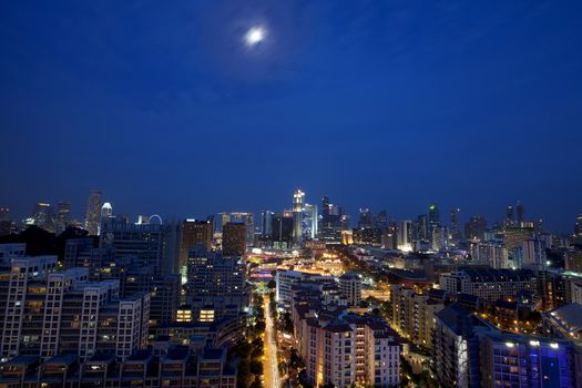 View of Singapore cityscape at night