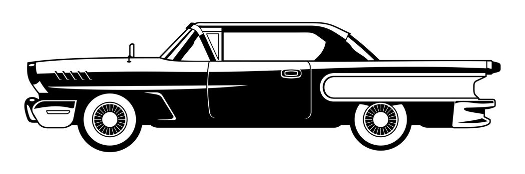 black and white  illustration of classic car.