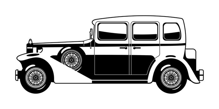 black and white  illustration of  Vintage car 