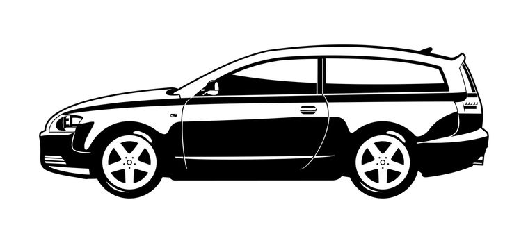 black and white illustration hatchback (three door)