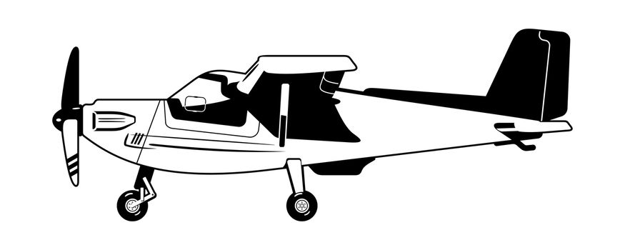 black and white illustration of a light aircraft.  