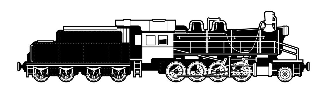 black and white illustration of a train. 