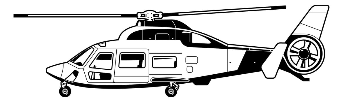 black and white illustration of the passenger  helicopter. 