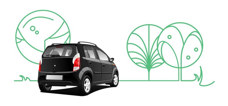 illustration of  car on the background of trees. Simple gradients only - no gradient mesh.