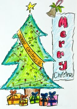 a kids drawing of christmas tree