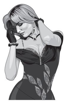 vector illustration beautiful girl in evening dress. CDR-10 (Corel Draw) and Ai-8 (Adobe Illustrator)   files in  ZIP folder 