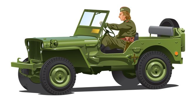 Vector .eps 8  illustration of army jeep. Simple gradients only - no gradient mesh.