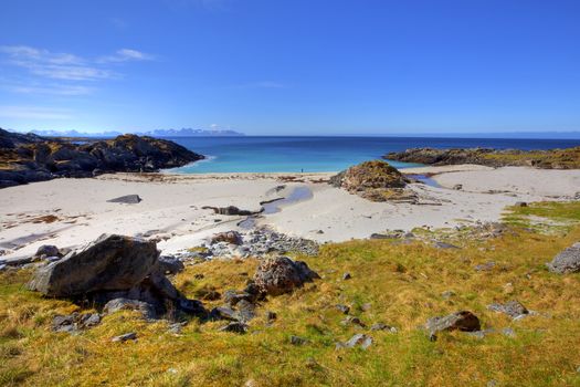 White beach and blue water, Norwegian fjord