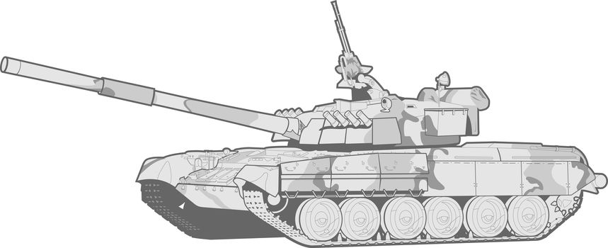 black and white illustration of a modern heavy tank