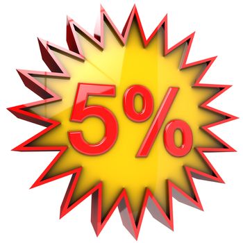 star with five percent discount in 3d isolated with clipping path and alpha channel