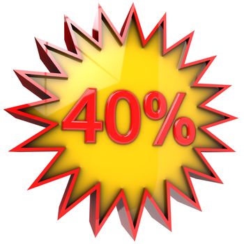 star with forty percent discount 3d isolated with clipping path and alpha channel