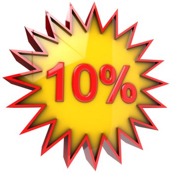 star with ten percent discount 3d isolated with clipping path and alpha channel
