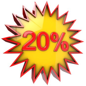 star with twenty percent discount 3d isolated with clipping path and alpha channel