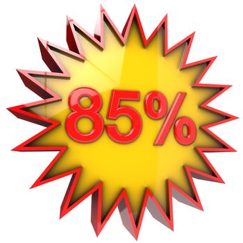 Discounted star eighty five percent in 3d isolated with clipping path and alpha channel