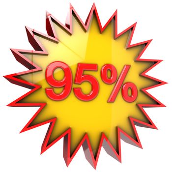 discount star with ninety five percent in 3d isolated with clipping path and alpha channel