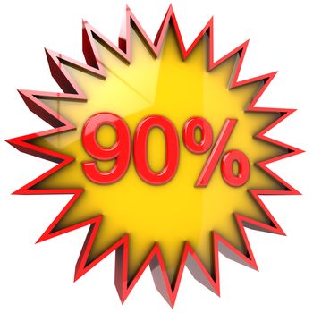 star with ninety percent discount 3d isolated with clipping path and alpha channel