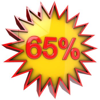 star with sixty five percent discount 3d isolated with clipping path and alpha channel