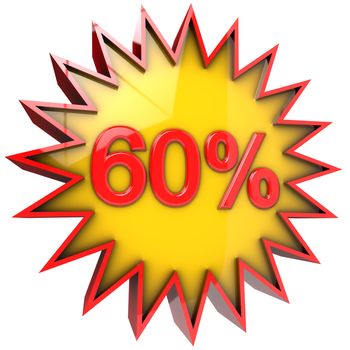 star with sixty percent discount 3d isolated with clipping path and alpha channel