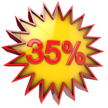 star discount of thirty five percent in 3d isolated with clipping path and alpha channel