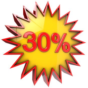 star with thirty percent discount 3d isolated with clipping path and alpha channel