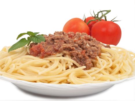 spaghetti bolognese with basil, italian cuisine