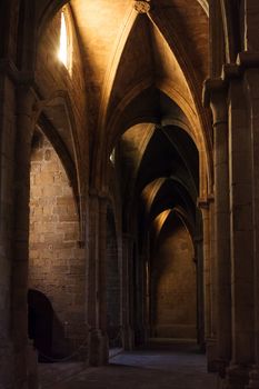 Big hall in Poblet cloister, Spain