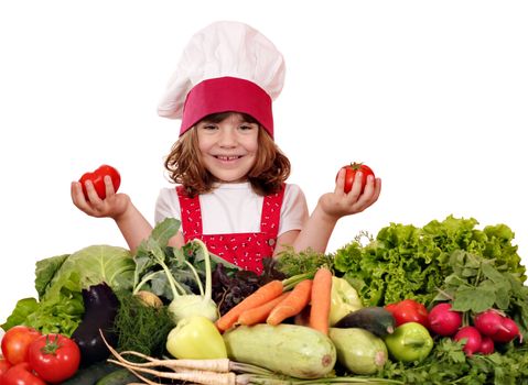 little girl cook with vegetables