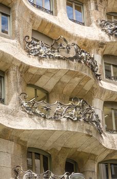 Architecture detail of Casa Mila, better known as La Pedrera, designed by Antoni Gaudi, in Barcelona, Spain. It��s the best exponent of modernist architecture