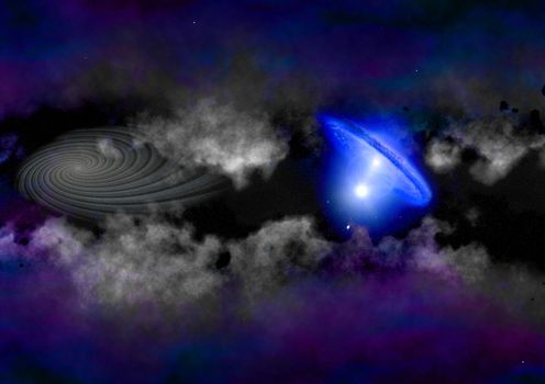 Stars and spiral galaxy in a free space