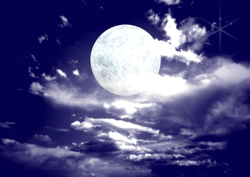 Full moon in the night black sky