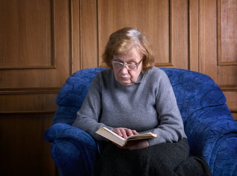 The grandmother in an armchair with the book